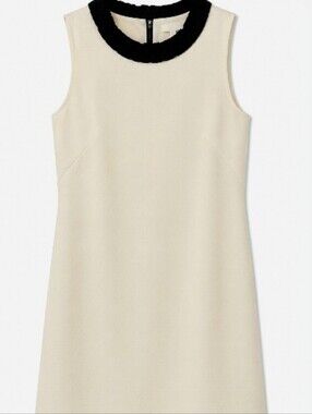 J. Crew Cream Sleeveless Shift Dress with Black Ruffle Neck